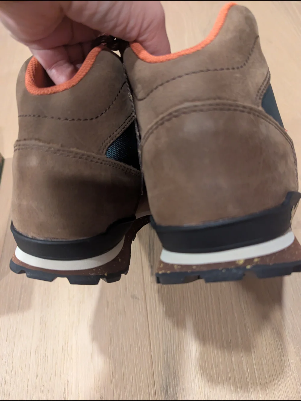 Danner Brown Suede & Blue Mesh Hiking Boots with Orange Laces